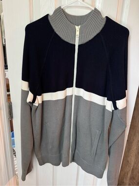 Express Colorblock Zip-Up Sweater - Navy, Gray & White